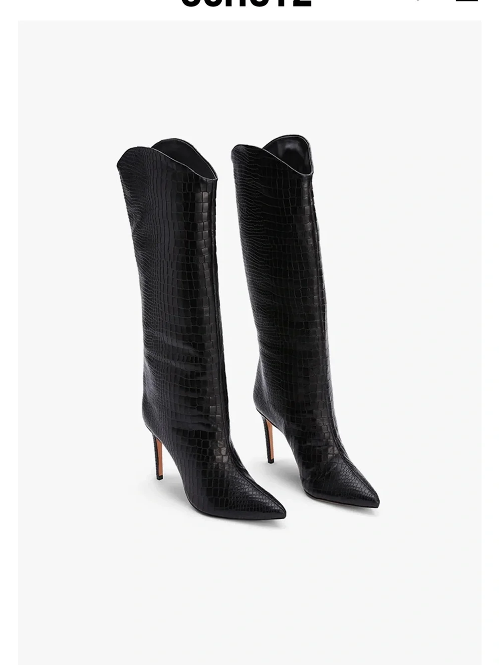 SCHUTZ Black Croc-Embossed Over-the-Knee Stiletto Boot